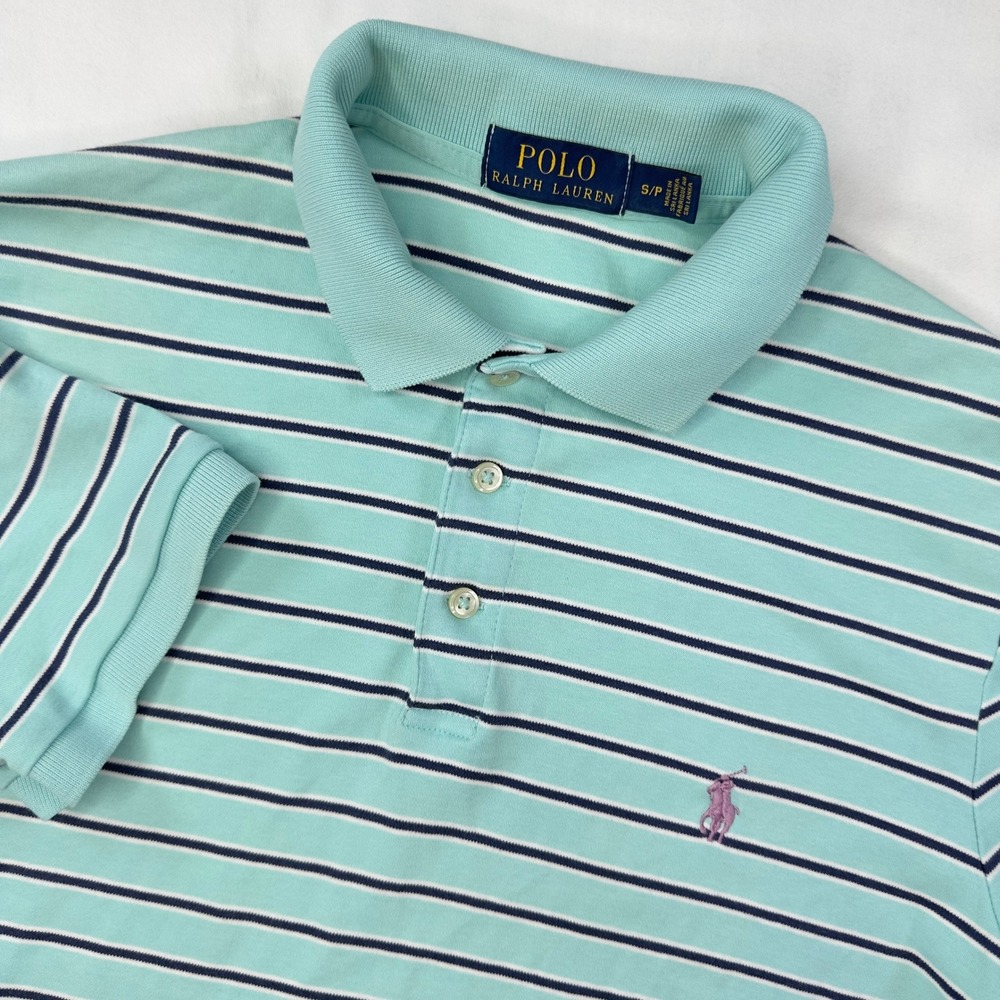 Polo Ralph Lauren Shirt Mens Small Blue Striped Purple Pony Preppy Golf